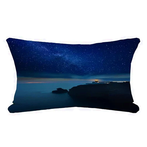 Mmordowr Lumbar Pillow Cover Decorative Rectangle Pillowcase Linen Milky Ocean Cape Lighthouse Under Travel Starry Algarve Night St Design Sagres Saint Outdoor Dusk Cushion Case for Sofa Car 12x20 Inch