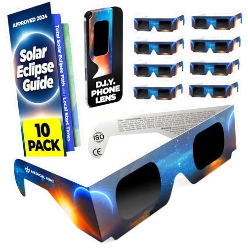 Medical king Solar Eclipse Glasses AAS Approved 2024 (10 Pack) CE and ISO Certified Safe Shades for Direct Sun Viewing