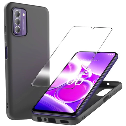 YJROP for Nokia G310 Case with Tempered Glass Screen Protector Slim Full-Body Silicone Bumpers Anti-Scratch Shockproof Protective Phone Case Cover for Nokia G310 5G(Black)