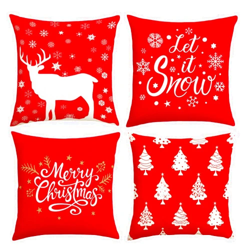 Kerton Stork Christmas Pillow Covers 18X18 Set of 4, Red Cute Throw Pillows for Couch, Linen Square Throw Pillow Covers Decorative Pillow Covers for Outdoor Christmas Decorations Indoor Home Decor