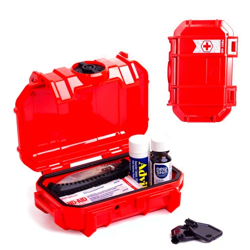 Evergreen X Seahorse 52 Medication Lock Box - Small, First Aid Kit, Childproof, Empty Lockable Medicine Box to Store Medications, Diabetic Supplies, Needles. NO SUPPLIES INCLUDED (Red + Traditional