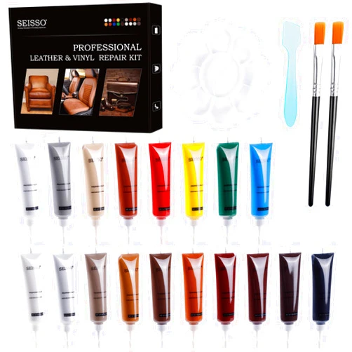 DEWEL 18 Colors Leather and Vinyl Repair Kit for Refurbishing Upholstery, Couch, Boat, Car Seat, Shoes and Jacket - Leather Dye Kit - A Simple and Convenient Leather Repair Solution