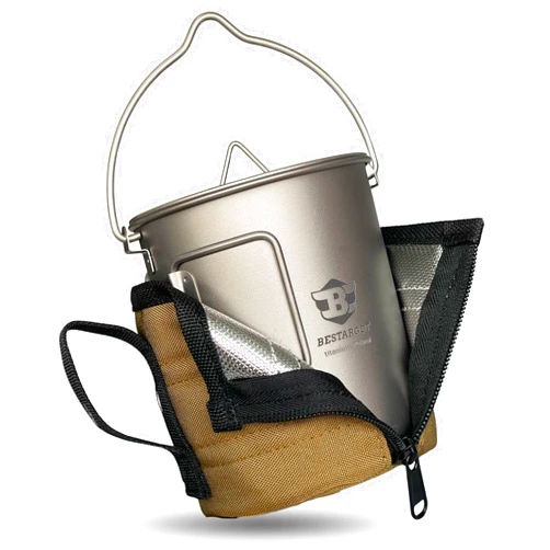 Bestargot Camping Titanium Pot, 750ml Outdoor Cup with Insulation Cup Carrier, Titanium Camping Drinkware, 132g Lightweight and Large Capacity (750 titanium)