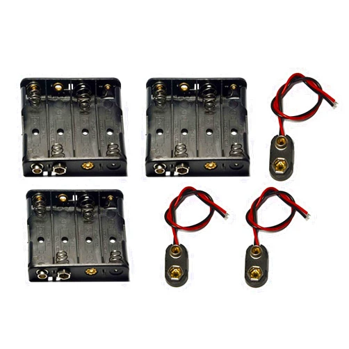 LampVPath 3 Pcs 4 x 1.5V (6V) AA Battery Holder Leads with 3 Pcs 9V I Type Snap Connector Plastic Housing
