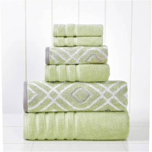 Amrapur Overseas Modern Threads Amrapur Overseas 6-Piece Yarn Dyed Oxford Stripe Jacquard/Solid Ultra Soft 500GSM 100% Combed Cotton Towel Set [Sage Green]