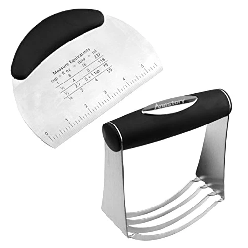 Annstory Stainless Steel Dough Blender, Pastry Cutter Pastry Scraper Set-with Blades, Multipurpose Spatula-Pizza/Biscuits Dough Cutter- Chopper-Professional Baking Dough Tools