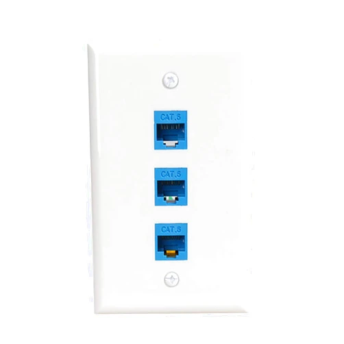 Phizli 3 Port Ethernet Wall Plate,Cat 6 Wall Plate Female-Female Compatible with Cat6/6e/5/5e Ethernet Devices -Blue