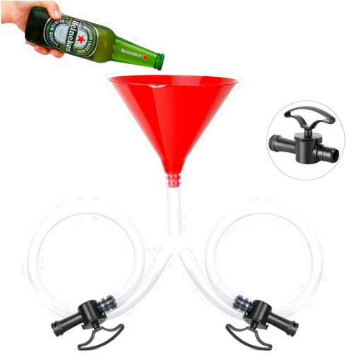 Farielyn-X Beer Bong Funnel with Valve - Newest Valve Design Extra Long 2.5 feet (30 inch) Kink Free Tube & Leakproof Easy Valve Premium Funnel for Beer Drinking Games, College Parties(Double Header)
