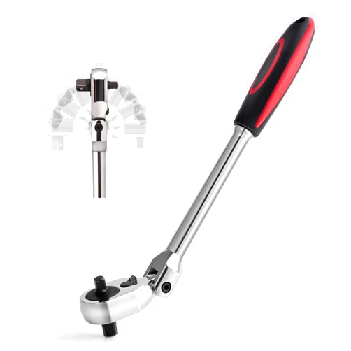Wanlvkang Dual 3/8 and 1/4 Drive Flex Head Ratchet, 72-Tooth 3/8 Ratchet Flex-Head Wrench with Quick-release and Reversible Switch (3/8 and 1/4 Flex-Head)