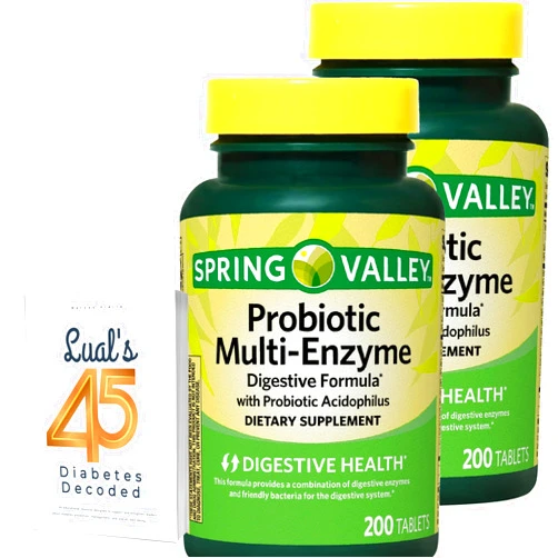 LUAL Spring Valley Probiotic Multi-Enzyme 2 Pack of 200 Tablets, Probiotics for Men and Women for Digestive Health Bundle 45 Diabetes Decoded