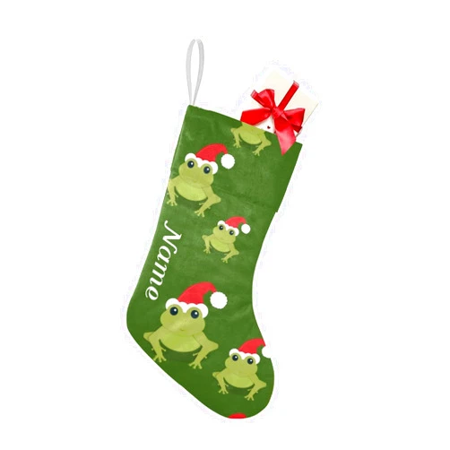 OAHEDIAM Personalized Animal Santa Hat Green Frog Christmas Stockings with Name for Family Decorations Hanging Ornament for Xmas Party Decor Gift 7.87x17.52 inch