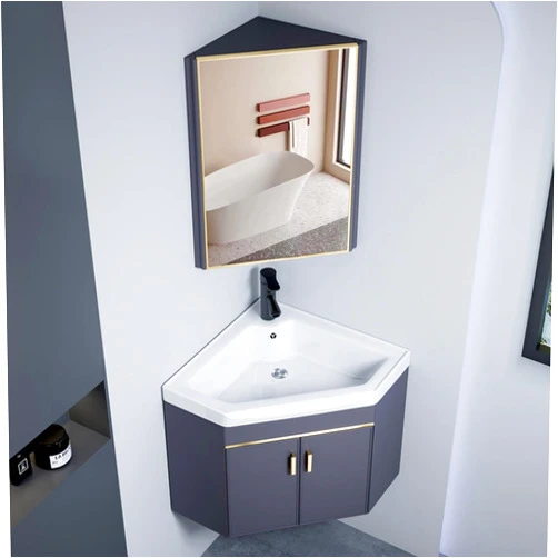 DYUNCZ Small Bathroom Vanity, Corner Bathroom Vanity with Mirror Cabinet, Bathroom Sink Cabinet, Bathroom Vanity Combo, Wall Mounted Cabinet Set, Large Storage Spacen with Mirror Cabinet(56cm)