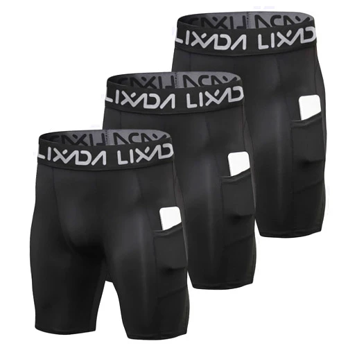 LIXADA Men's Compression Shorts Pants 3Packs, Performance Sports Baselayer Cool Dry Tights Active Workout Underwear