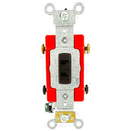 Leviton 1222-2L 20 Amp, 120/277 Volt, Toggle Locking Double-Pole AC Quiet Switch, Extra Heavy Duty Grade, Self Grounding, Back and Side Wired, Brown