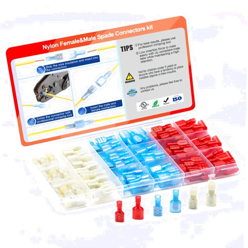 AIRIC Nylon Spade Quick Disconnect Connectors Kit, 22-10 Gauge Male and Female Electrical Connector Wire Spade Crimp Terminals, Wiring Crimps Insulated Terminal Assortment Kits, 100 Pcs