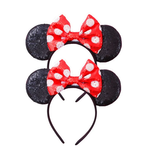SynoRiver 2 Pcs Mouse Ears Headband, Mouse Ears Sequin Bow Headbands for Women Girls, Cosplay Accessories Party Decorations