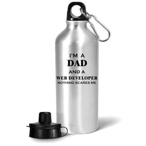 Art by Chelsydale Web Developer Dad Husband Water Bottle Tumbler Portable Drinkware Gifts - Site Dev Development Programmer Coder Software Coding Programming Funny Cute Gag Appreciation Idea - Nothing Scares Me