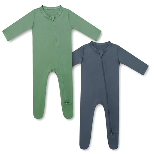 HAPIU Rayon from Bamboo Baby Footed Pajamas, 2 Way Zipper YKK, Footie for Baby Boy Girls, Newborn-24 Months, 2-Pack, Dark Forest Green&Dark Grey, 0-3 Months