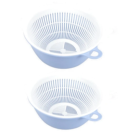 EIKS 2 Pack Plastic Kitchen Colander Basket with Strainer Bowl for Washing Draining Vegetables Fruit Grains Salad Cooing Preparation