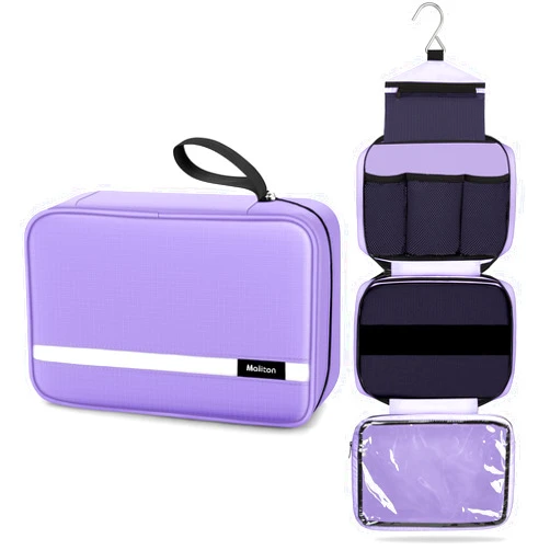 Maliton Toiletry Bag for Men & Women Travel Toiletry Bag Hanging Toiletry Bag Hygiene Organizer with 4 Compartments Waterproof Bathroom Shower Bag Large Toiletries Travel Bag (Purple)