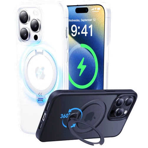 CASEKOO Patented 360° Spin Magnetic Stand for iPhone 14 Pro Max Case [Military Drop Protection] [Compatible with MagSafe] Translucent Slim for iPhone 14 Pro Max Case 6.7 Inch 2022, Translucent White