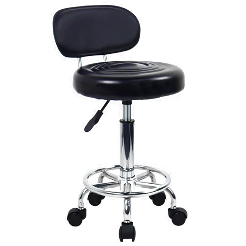 KKTONER PU Leather Modern Rolling Stool with Low Back Height Adjustable Work Salon Drafting Swivel Task Chair with Footrest (black)