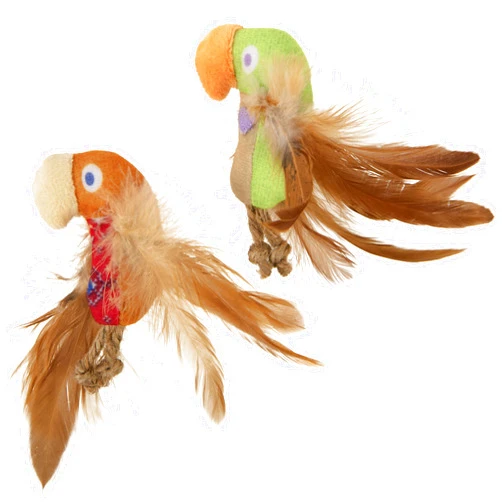 SmartyKat Instincts 2-Pack HappyNip Love Mates Feather Birds Plush Cat Toys, Contains Catnip & Silvervine - Orange/Green, 2-Pack