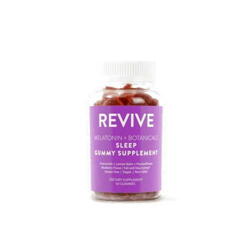 REVIVEEO Melatonin & Botanicals Sleep Gummy Supplement by Revive Essential Oils with Chamomile, Lemon Balm & Passionflower - 5 mg Melatonin - Blueberry Flavored