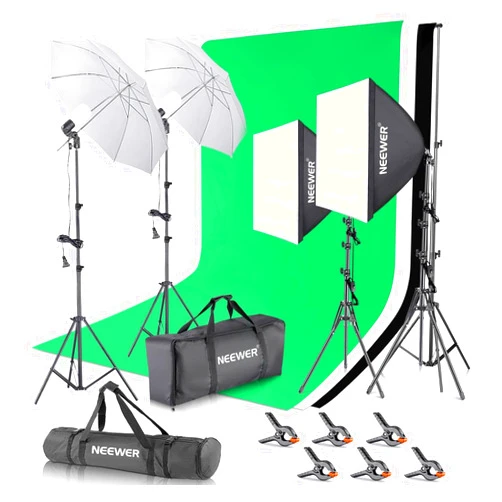 NEEWER Photography Lighting kit with Backdrops, 8.5x10ft Backdrop Stands, UL Certified 5700K 800W Equivalent 24W LED Umbrella Softbox Continuous Lighting, Photo Studio Equipment for Photo Video Shoot