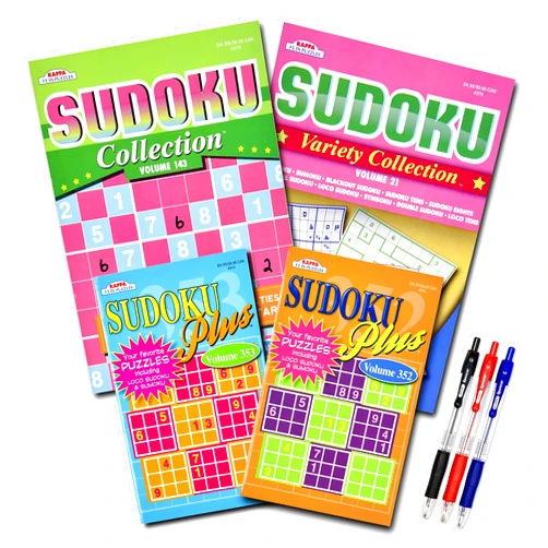 Variety Savings 4-Pack 350+ Sudoku Puzzles for Adults, with Tips & Tricks, Puzzle Books for Adults & Seniors, Aging Seniors Brain Stimulation Activity Books, Large 8 X10 and Digest 5 X 8 Combo