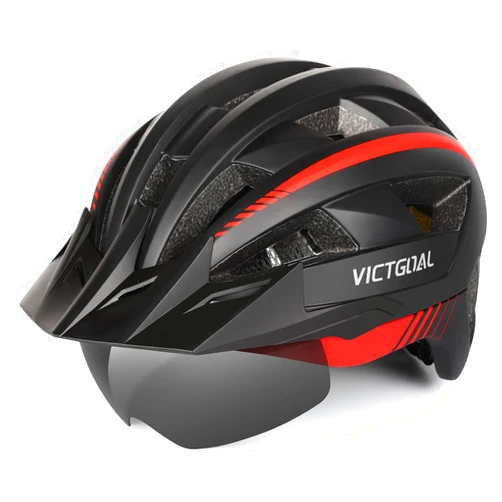VICTGOAL Bike Helmet for Men Women with Led Light Detachable Magnetic Goggles Removable Sun Visor Mountain & Road Bicycle Helmets Adjustable Size Adult Cycling Helmets
