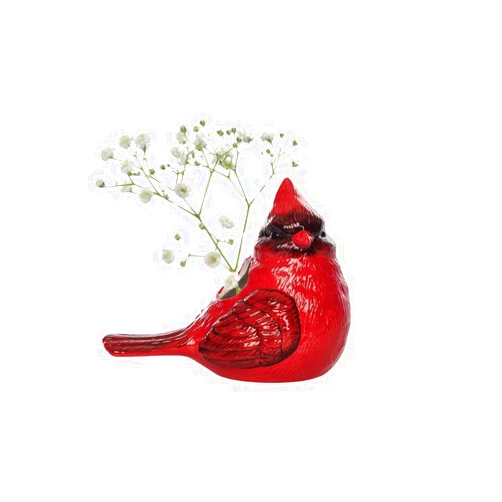 Transpac Imports, Inc. Transpac Decorative Sculpted 6.5 Inch Ceramic Bud Stem Plant Flower Vessel Vase Vibrant Red Cardinal Bird