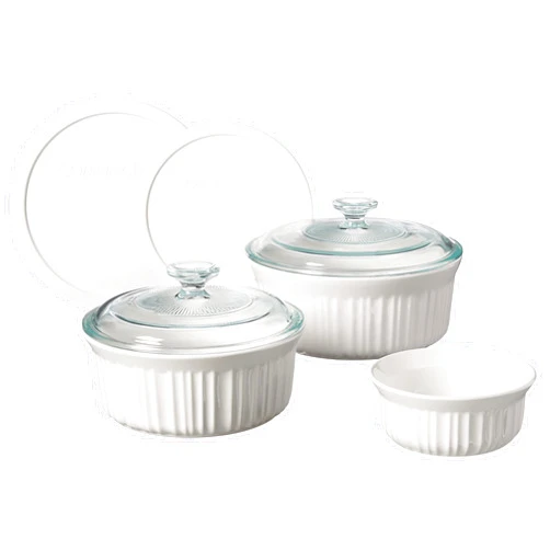 CorningWare French White 7-Pc Ceramic Bakeware Set with Lids, Chip and Crack Resistant Stoneware Baking Dish, Microwave, Dishwasher, Oven, Freezer and Fridge Safe
