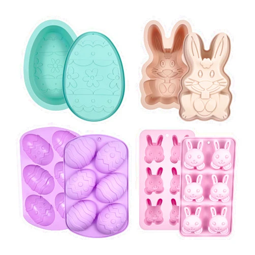 CIEOVO 4 Pcs Easter Egg Silicone Bunny Fondant Molds, Easter Eggs Silicone Molds 3D Easter Molds for Easter Baking DIY Pastry Chocolate Craft Candy Dessert