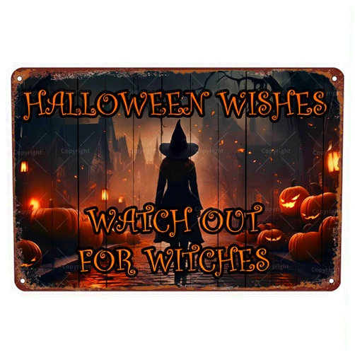 DecorFriday Halloween Witch Retro Metal Tin Signs, 12