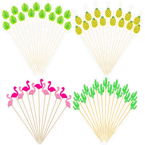 Busnos Food Cocktail Toothpicks for Appetizers 100 Pcs Assorted Monstera Cocktail Picks Decorative Food Fruit Cupcake Sandwich Skewers Picks for Restaurants or Buffets Party Supplies