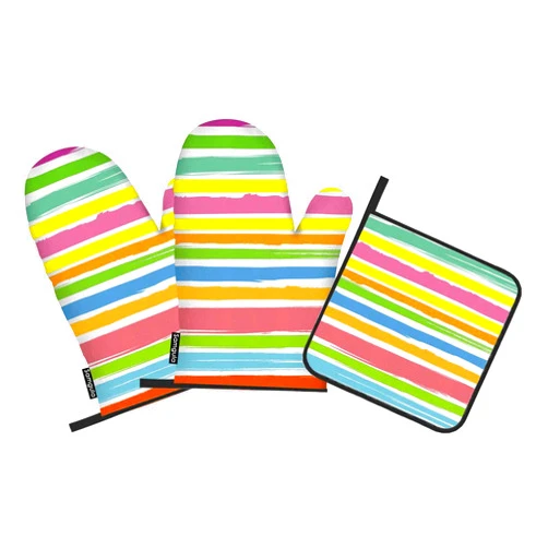 Samgula Colorful Graffiti Oven Mitts and Pot Holders Sets Vibrant Bright Rainbow Color Heat Resistant 3pcs for Cooking Baking BBQ