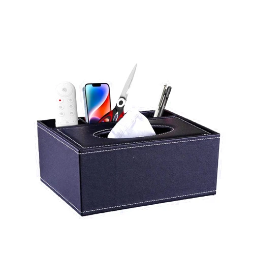 Lokaluo Leather Tissue Box Cover Multifunctional Rectangular Tissue Box Holder Desk Tissue Organizer Stationery Remote Control Box Desktop Tissue Paper Holder with Compartments for Home Office Car