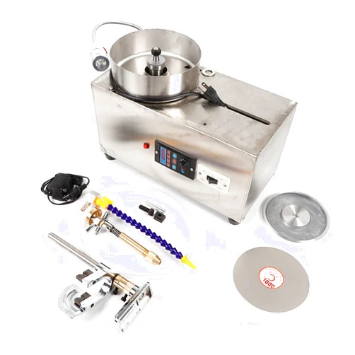 HinLIaDa Gem Faceting Machine, 180W Jade Grinding Polishing Machine, 0-3000RPM Adjustable Rotating Speed, Lapidary Ddigital Jewelry Polisher Jewelry Jade Rock Angle Polisher Grinder w/Mechanical Handle & Pump