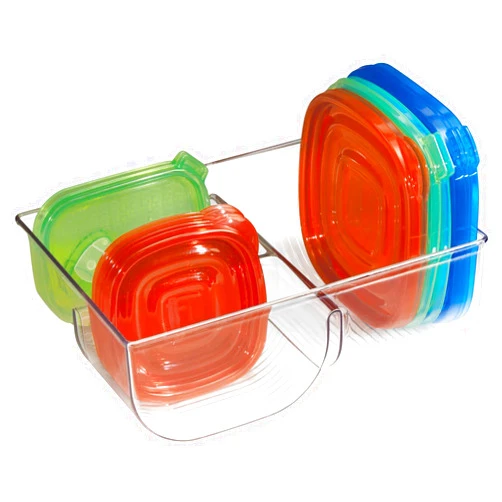 mDesign Food Storage Container Lid Holder, 3-Compartment Plastic Organizer Bin for Organization in Kitchen Cabinets, Cupboards, Pantry Shelves - Clear