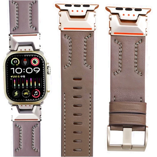 MHZSSC Military-Grade Leather Band for Apple Watch Ultra 2/1 Band Men 49mm, Series 10 46mm, 9 8 7 45mm, 6 5 4 SE 44mm - Luxury Titanium Connector - Factory Direct