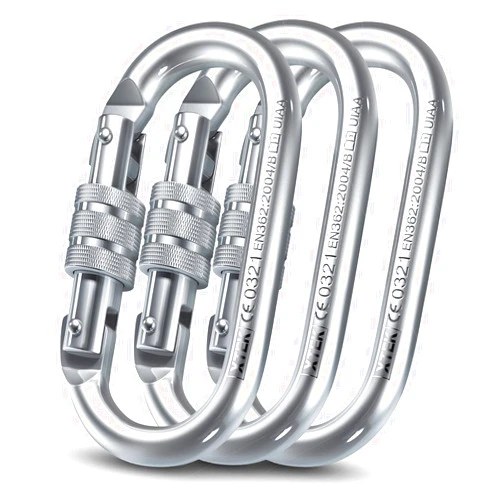 XTEK CLIMBING Carabiner Clip – UIAA Certified 25 kN 5620 LB, Large Heavy Duty Carabiners for Climbing: Oval-Shape, Screw Locking Steel Caribeener Clips, Hammocks, Hiking, Camping – Durable & Tested