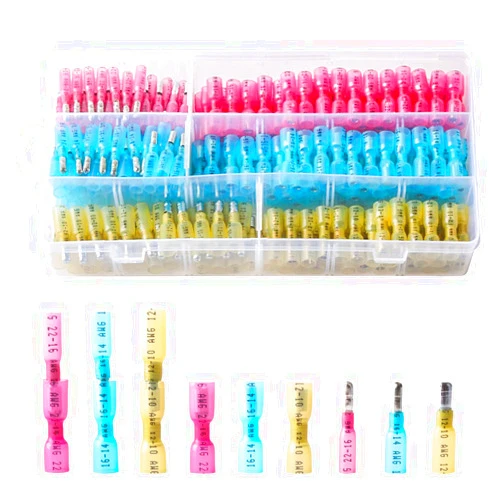 PONFY 300PCS Heat Shrink Bullet Connectors, Heat Shrink Female & Male Connectors Bullet Terminals, Insulated Waterproof Marine Crimp Automotive Connectors Wire Splice Connectors Kits