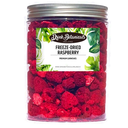 Drink Botanicals Ireland Freeze Dried Raspberries | Dried Bulk Raspberries | 100% Natural | 200 + Pieces | Gluten Free | Garnishing Cocktails, Cake Decoration, Baking, Fruit, Sorbet, Tea Cooking | 3.17 oz | 90 Grams | PET Jar