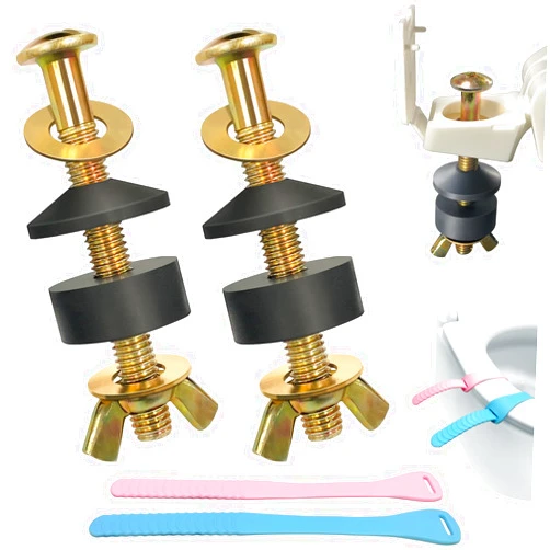 POQOD Toilet Seat Screws Replacement Kit, Toilet Seat Bolts Replacement Kit, Metal Toilet Seat Fastener with Toilet Seat Lifter Tab, Toilet Hardware Replacement for Top Mount Toilet Seat Hinges (2 Pack)