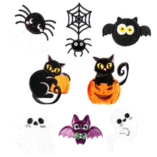 Kirako 8 Pcs Cute Halloween Iron on Patches Ghost Bat Spider Cat Animals Sew on Embroidered Applique Embroidery Repair Patch DIY Craft Accessories for Baby Kids Halloween Costume Clothing Jacket Backpack Hat