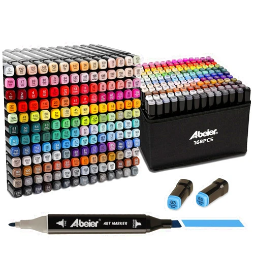 ABEIER 168 Colors Alcohol Markers Set, Dual Tips Blender Art Markers for Drawing, Permanent Sketch Markers for Kids adult coloring, Alcohol Based Markers, Adults Coloring and Artist Illustration.
