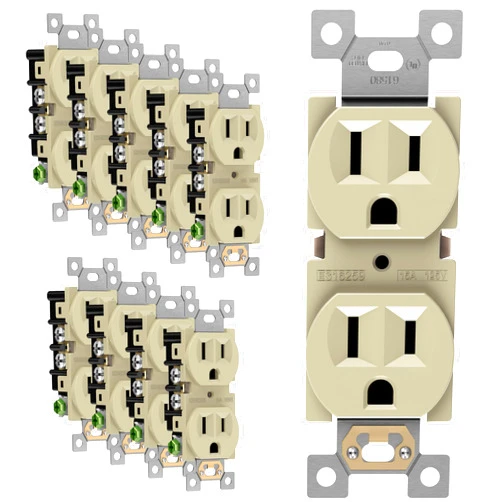 ENERLITES Duplex Receptacle Outlet, Residential Grade Electrical Wall Outlets, 15A 125V, Self-Grounding, 3-Wire, 2-Pole, UL Listed, 61580-I-10PCS, Ivory (10 Pack)