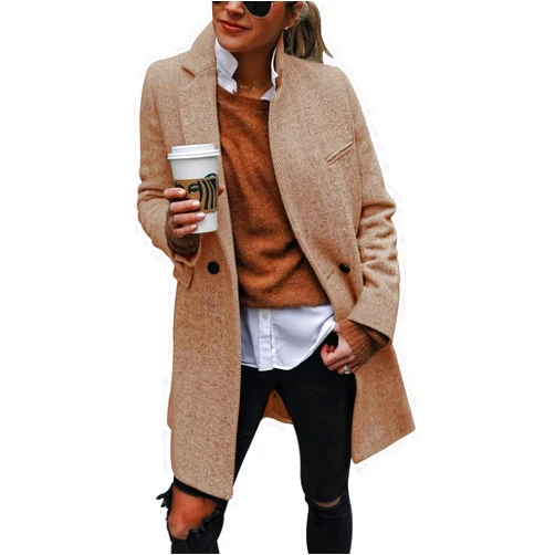 Ebifin Women's Notch Lapel Double Breasted Trench Coat Peacoat Winter Casual Long Blazer Jacket Overcoat