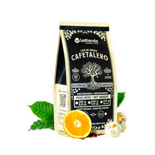 Lattenda Cafetalero Colombian Gourmet Coffee: Superior Craftsmanship for Discerning Palates - 454g Whole Bean Presentation